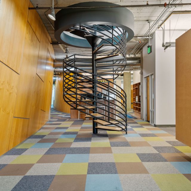 Hall way with spiral stair case