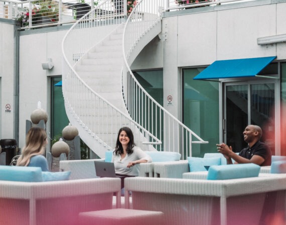 Employee discussions in the workplace lounge
